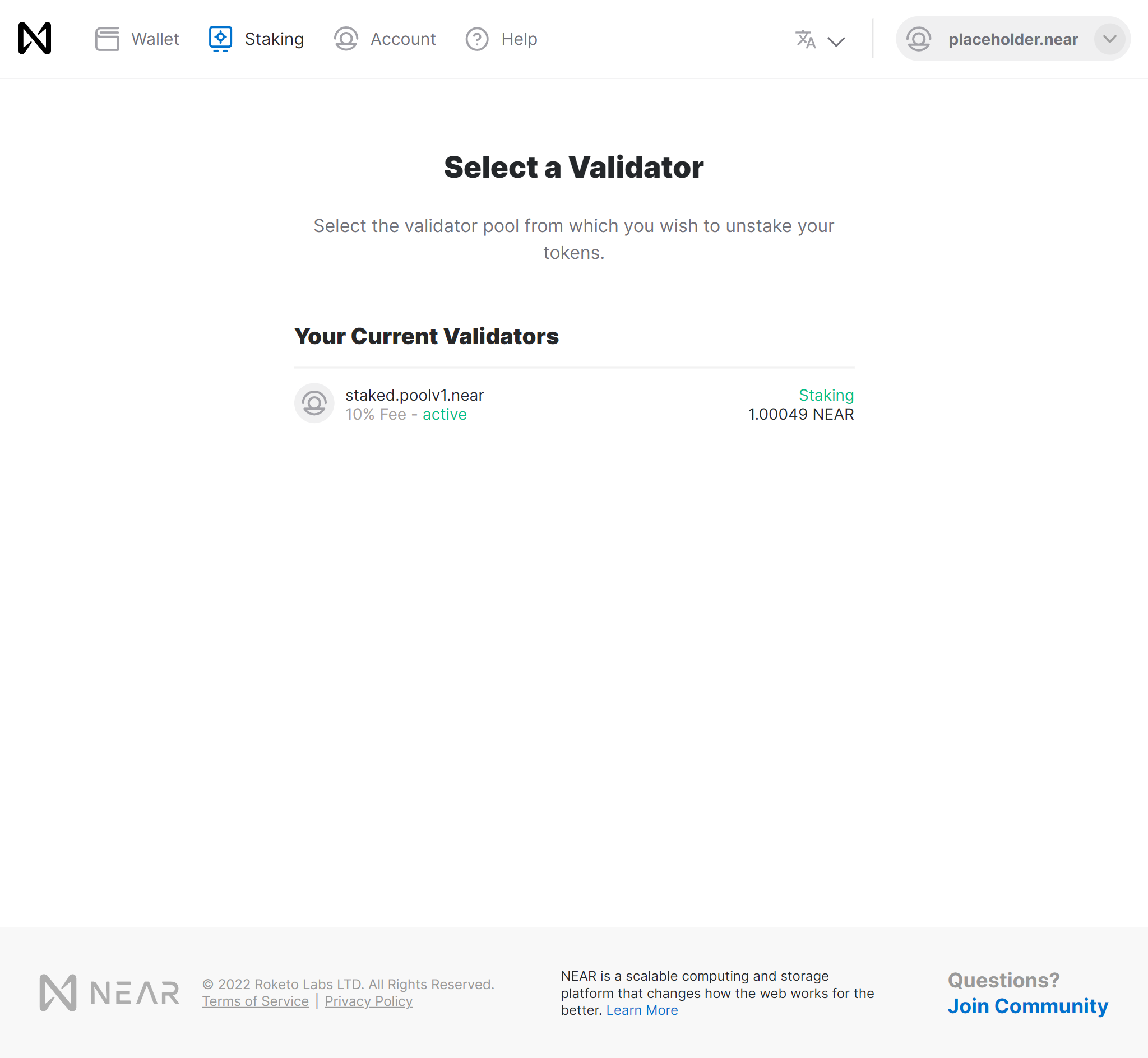 Unstake from validator page