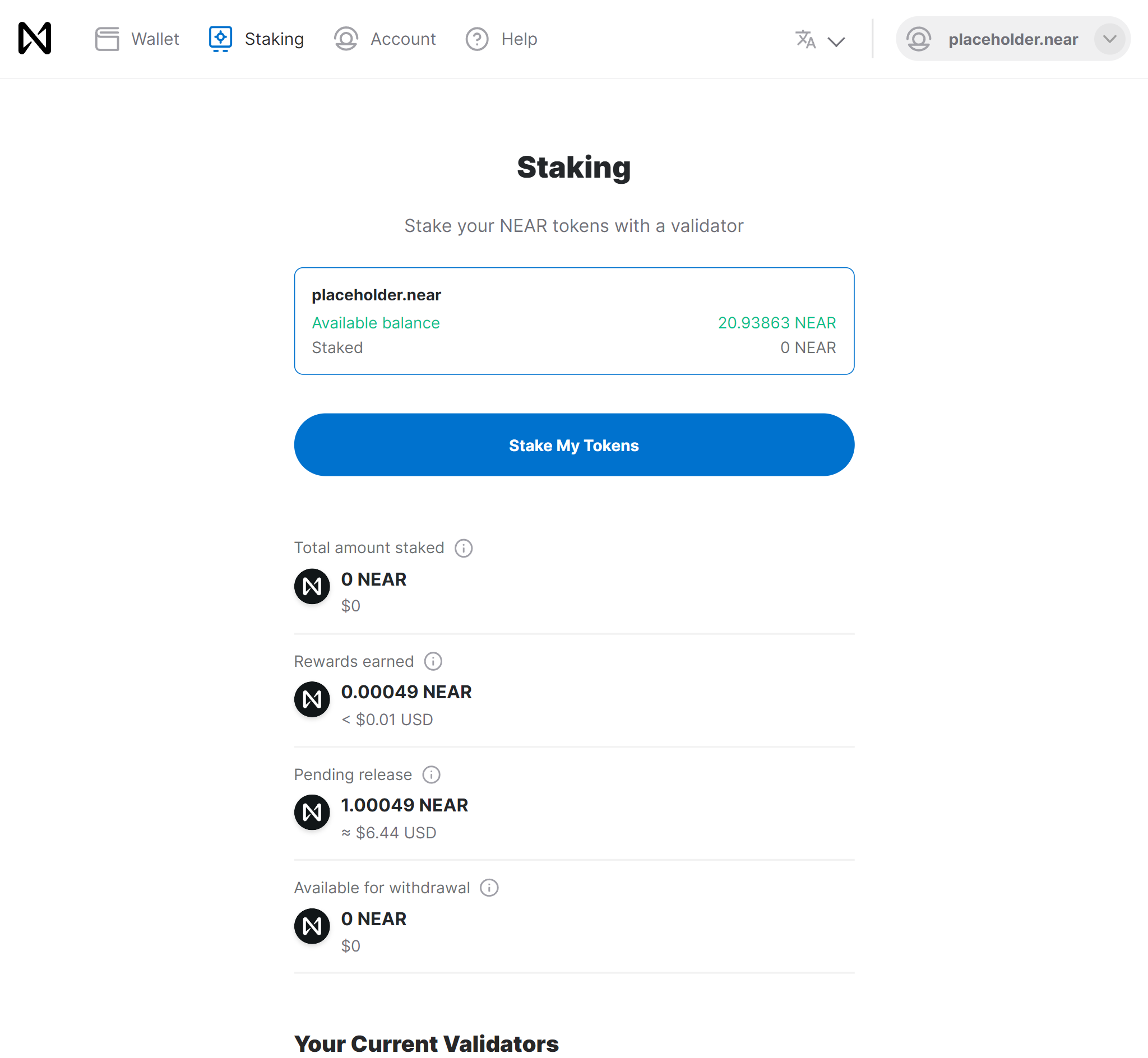 Staking tab with pending transaction
